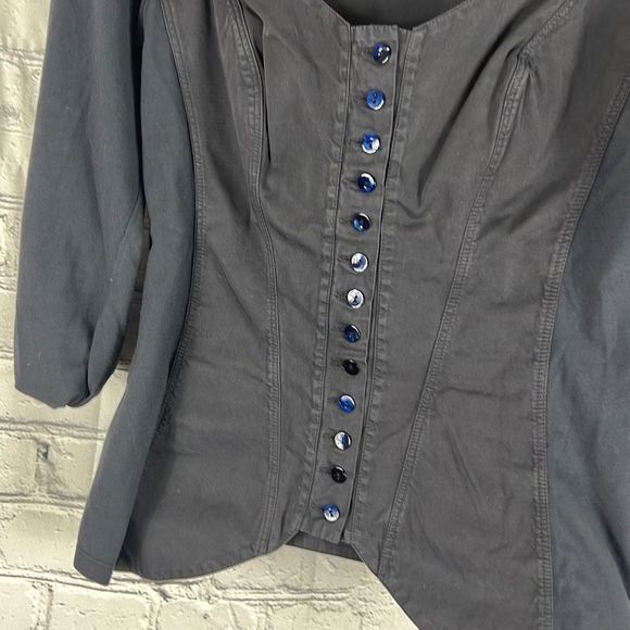 European Culture Womens Blouse Buttoned Quarter Sleeve Fitted Blue Black Small - Picture 3 of 12